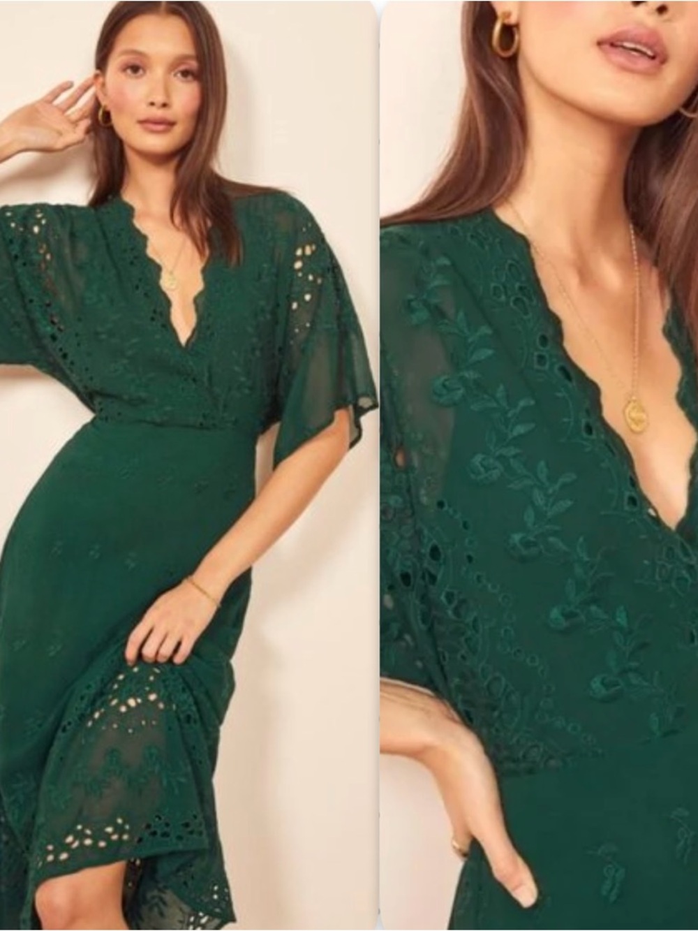 Reformation Emerald Green Eyelet Midi Dress